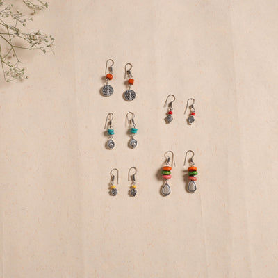 Handmade german silver bead work earrings (set of 5) 03