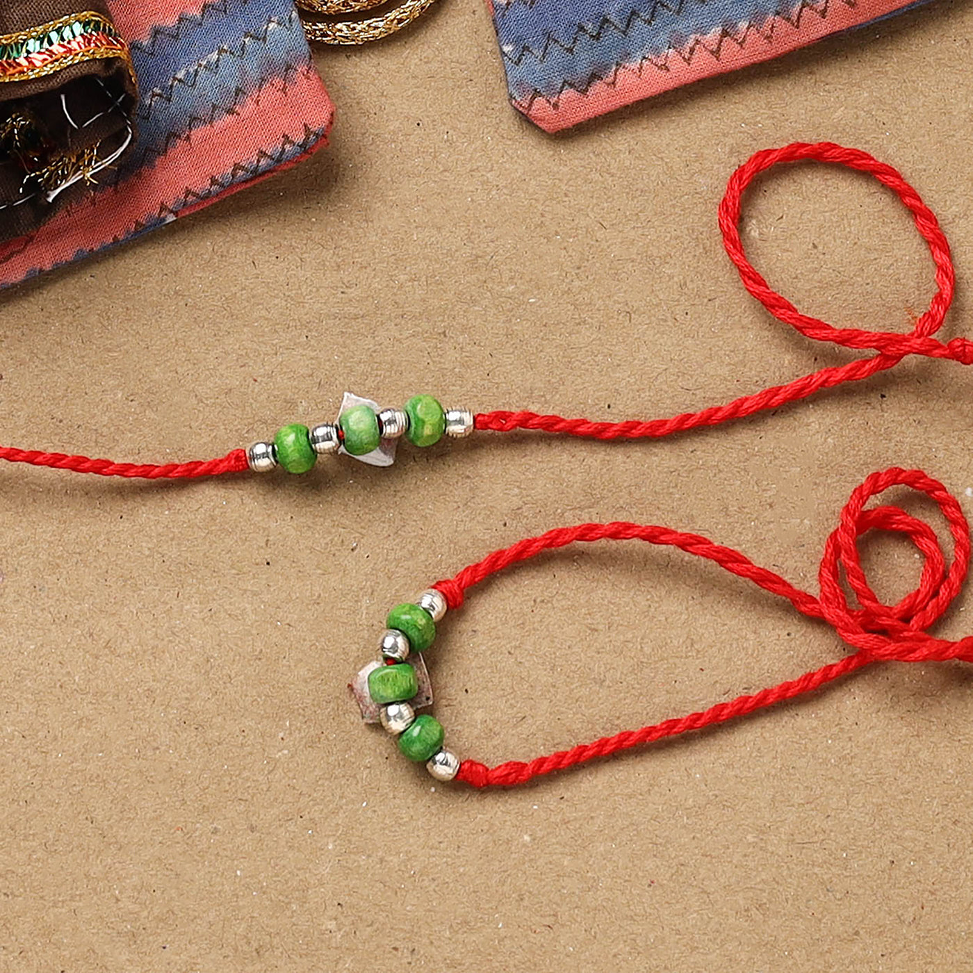 Handmade german silver beads rakhi & lumba set 189
