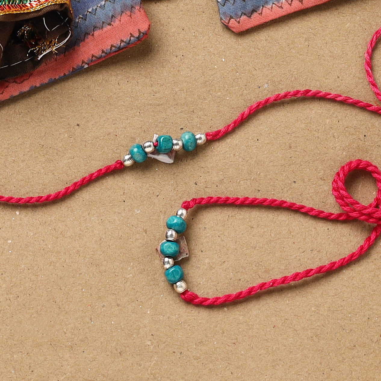 Handmade german silver beads rakhi & lumba set 191