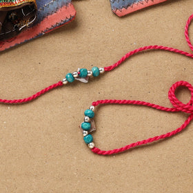 Handmade german silver beads rakhi & lumba set 191