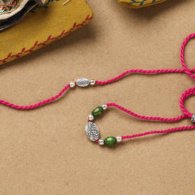 Handmade german silver beads rakhi & lumba set 202