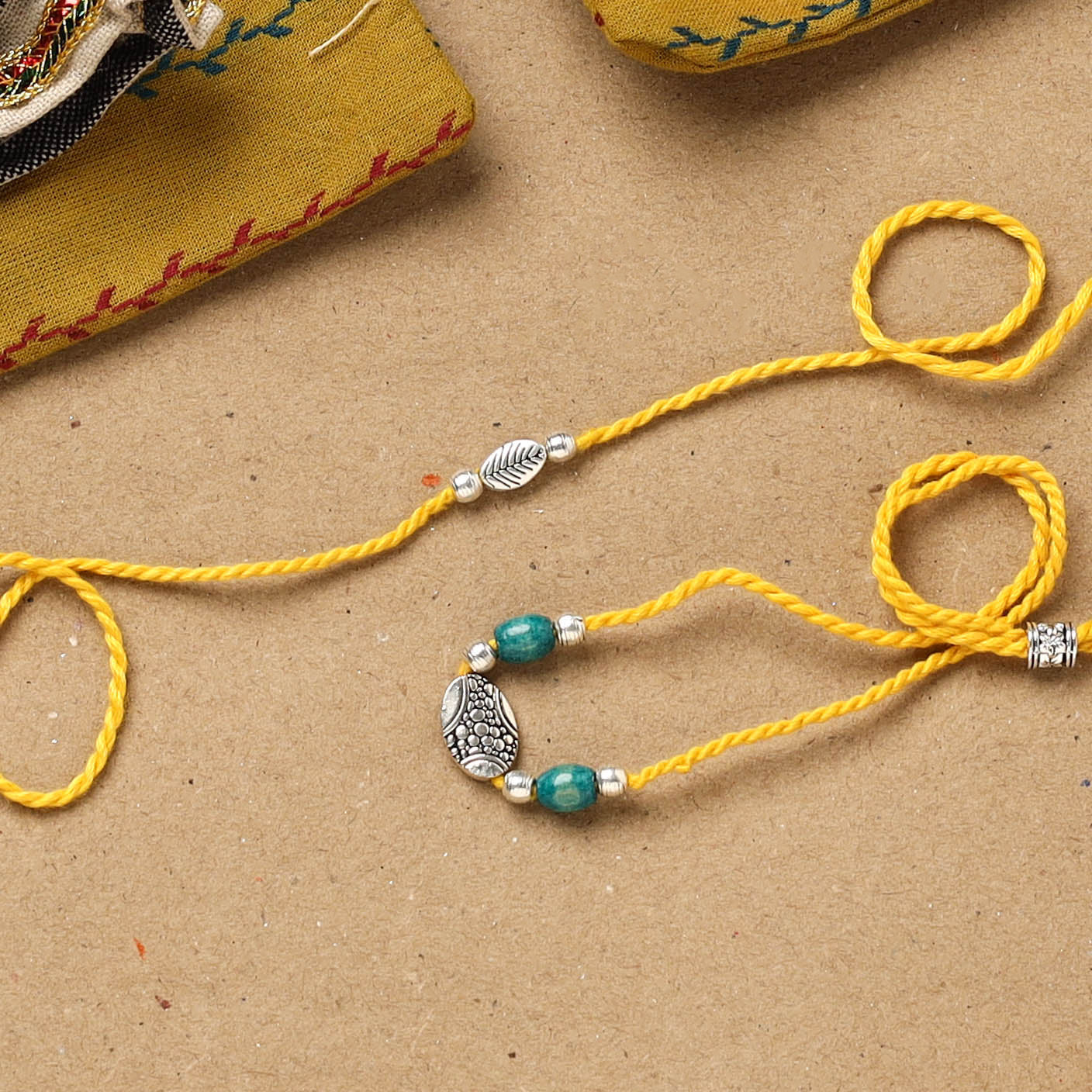 Handmade german silver beads rakhi & lumba set 206