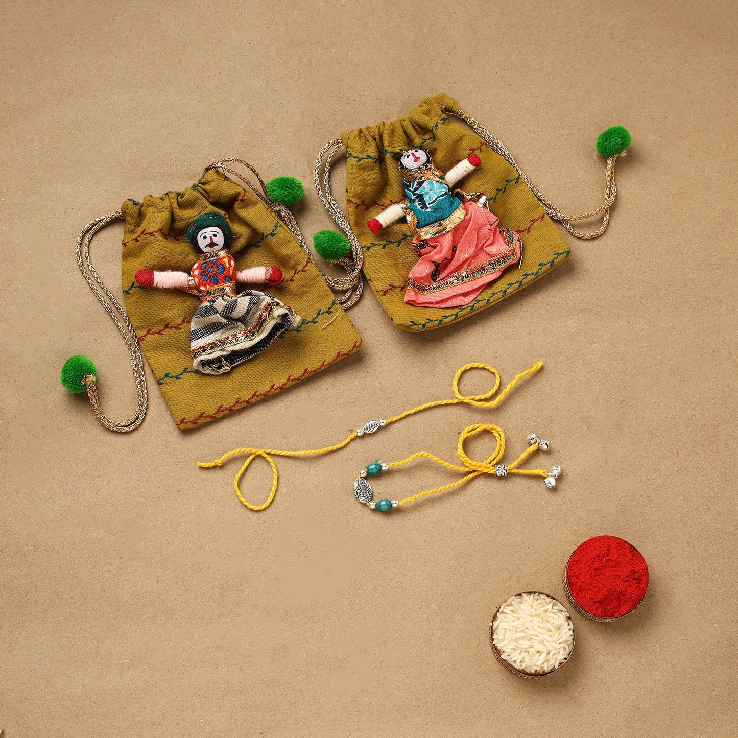 Handmade german silver beads rakhi & lumba set 206