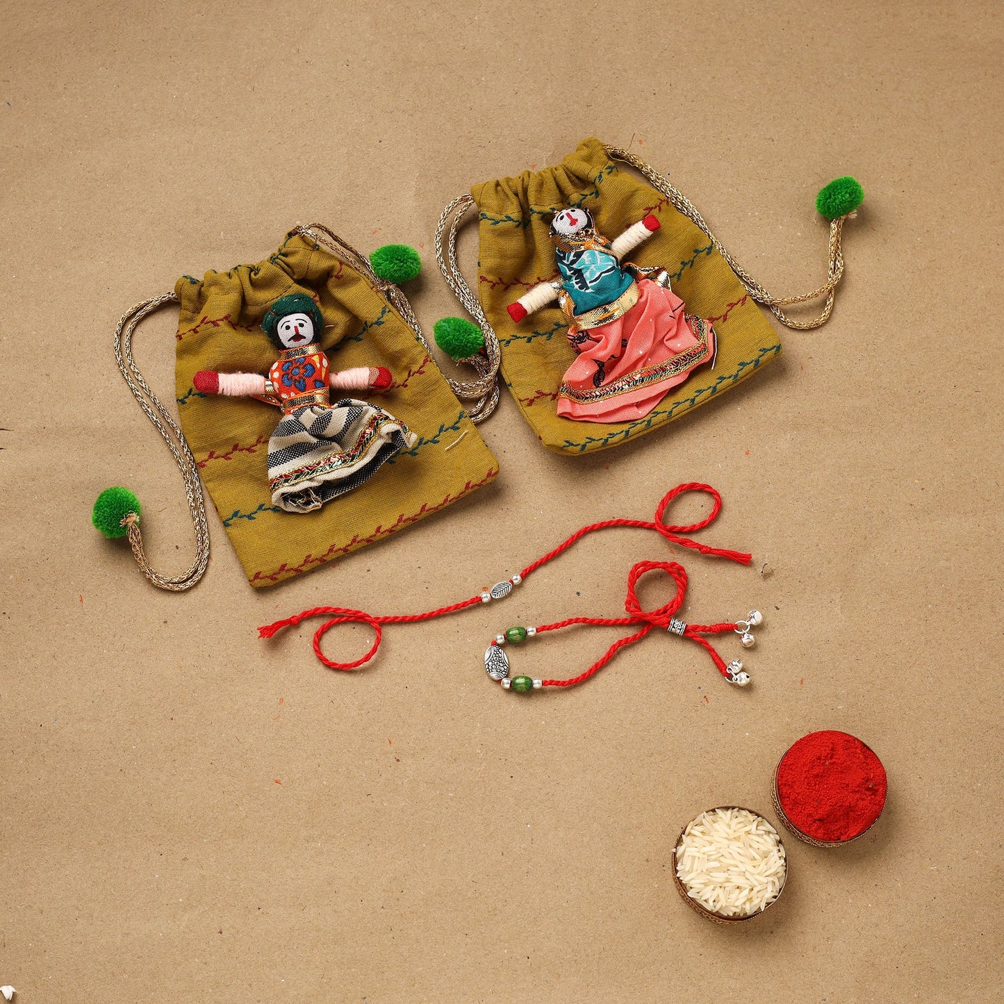 Handmade german silver beads rakhi & lumba set 207