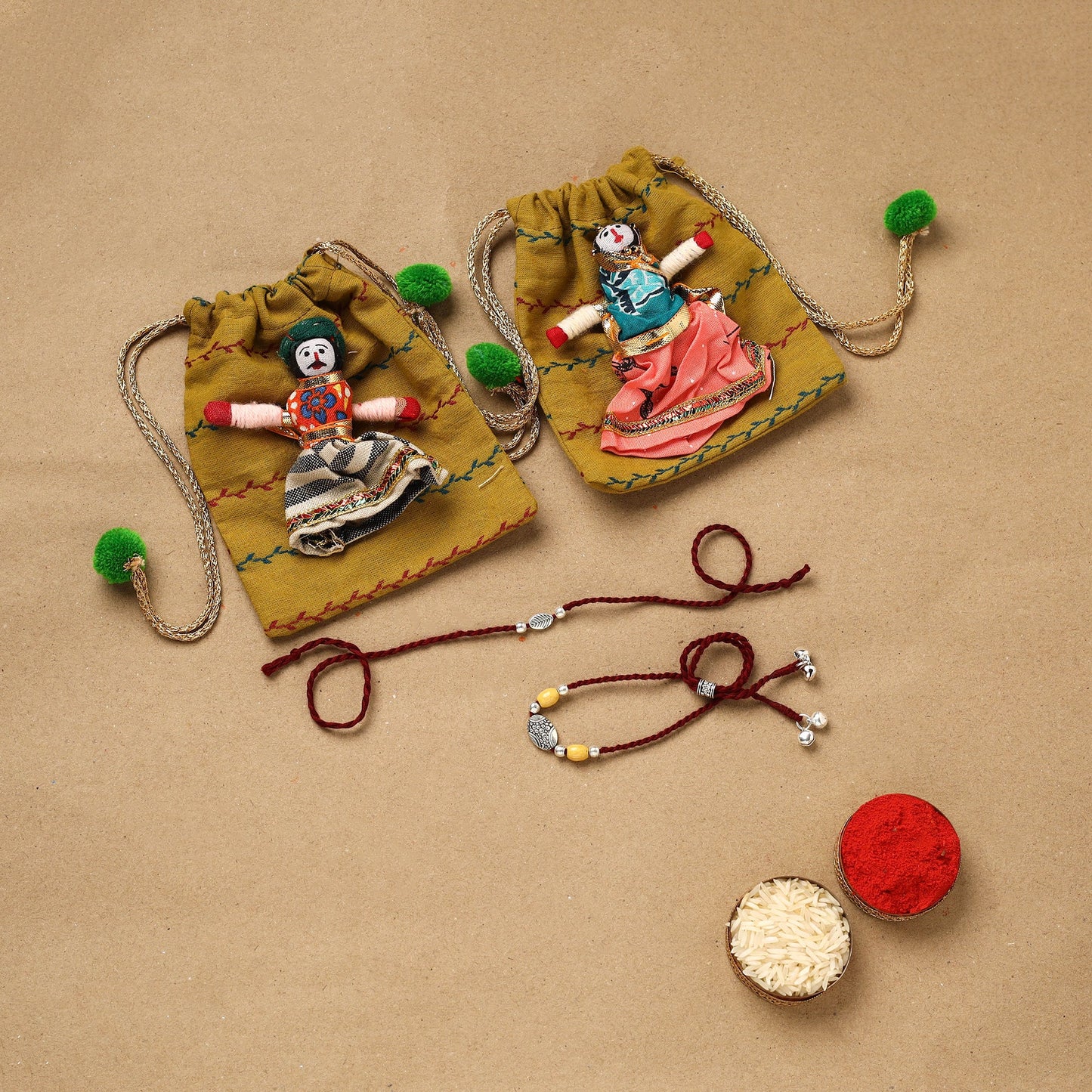 Handmade german silver beads rakhi & lumba set 208