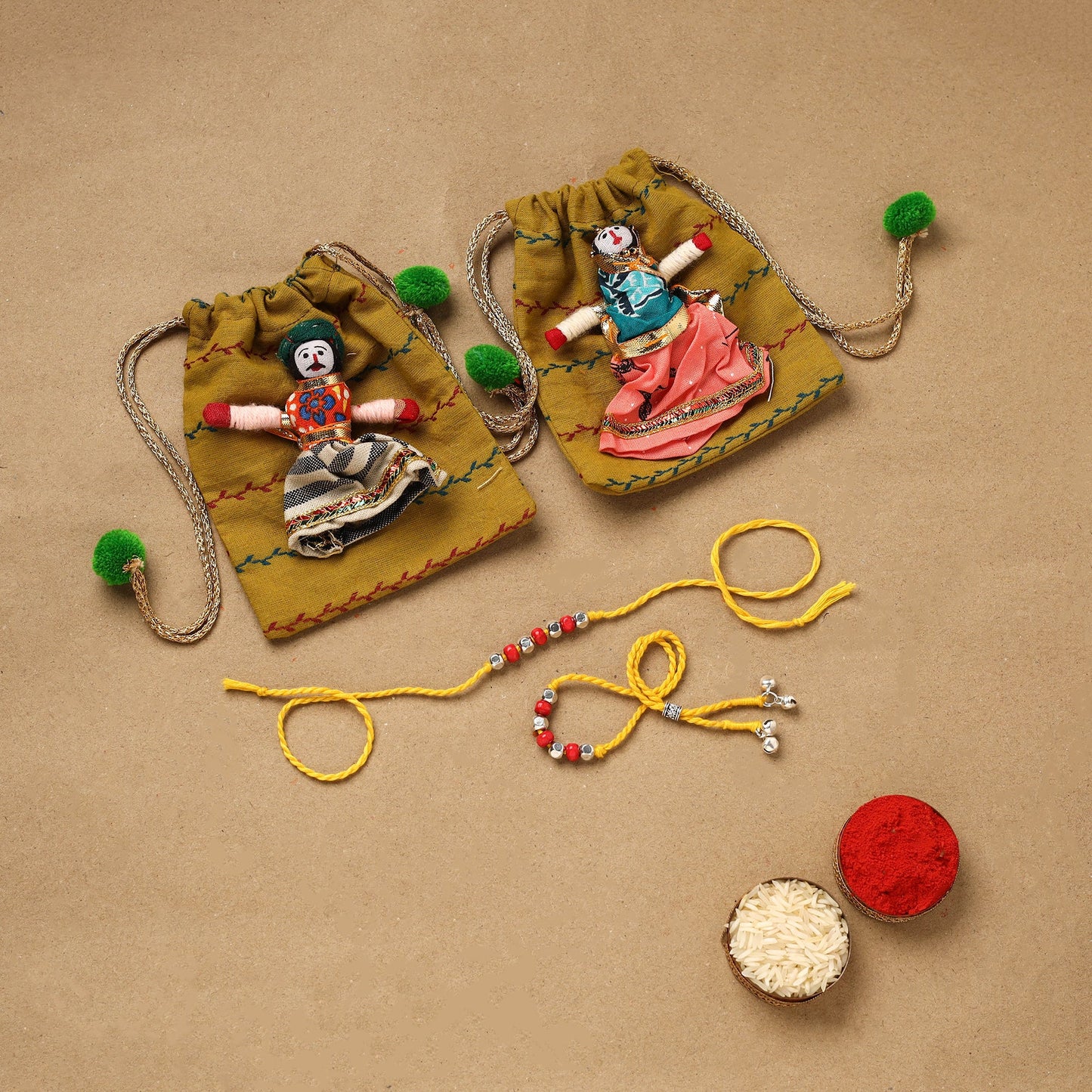 Handmade german silver beads rakhi & lumba set 210