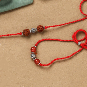 Handmade german silver beads rakhi & lumba set 216