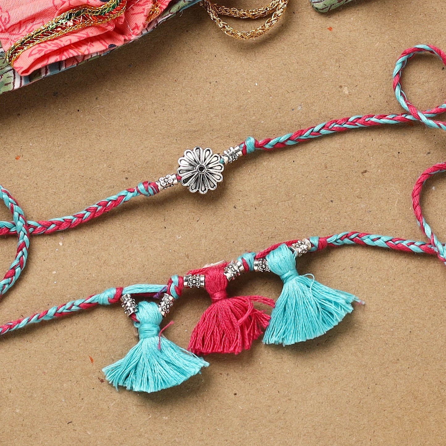 Handmade german silver bhaiya bhabhi rakhi set 168