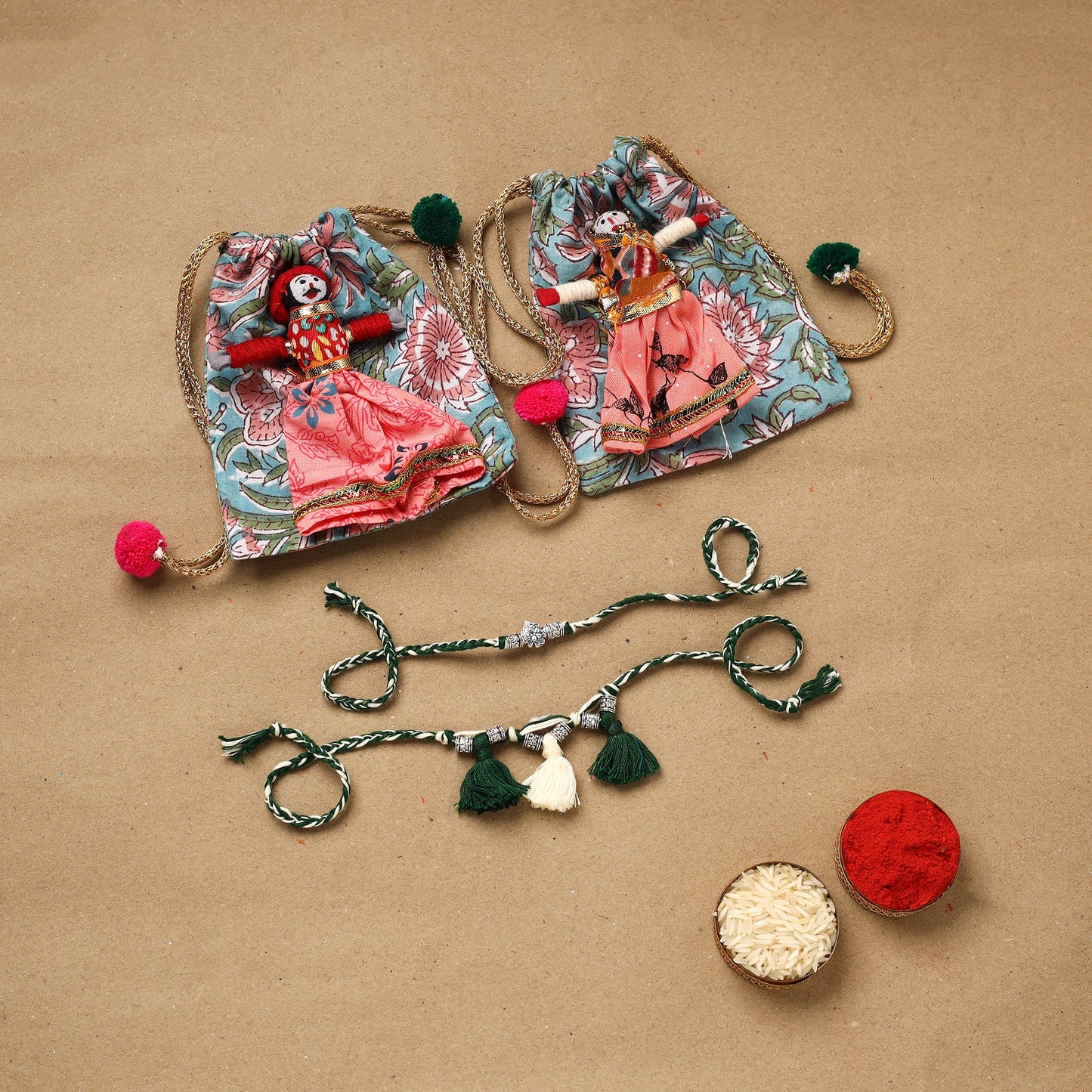 Handmade german silver bhaiya bhabhi rakhi set 174