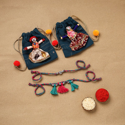 Handmade german silver bhaiya bhabhi rakhi set 178