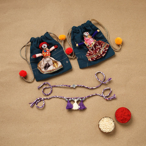 Handmade german silver bhaiya bhabhi rakhi set 182