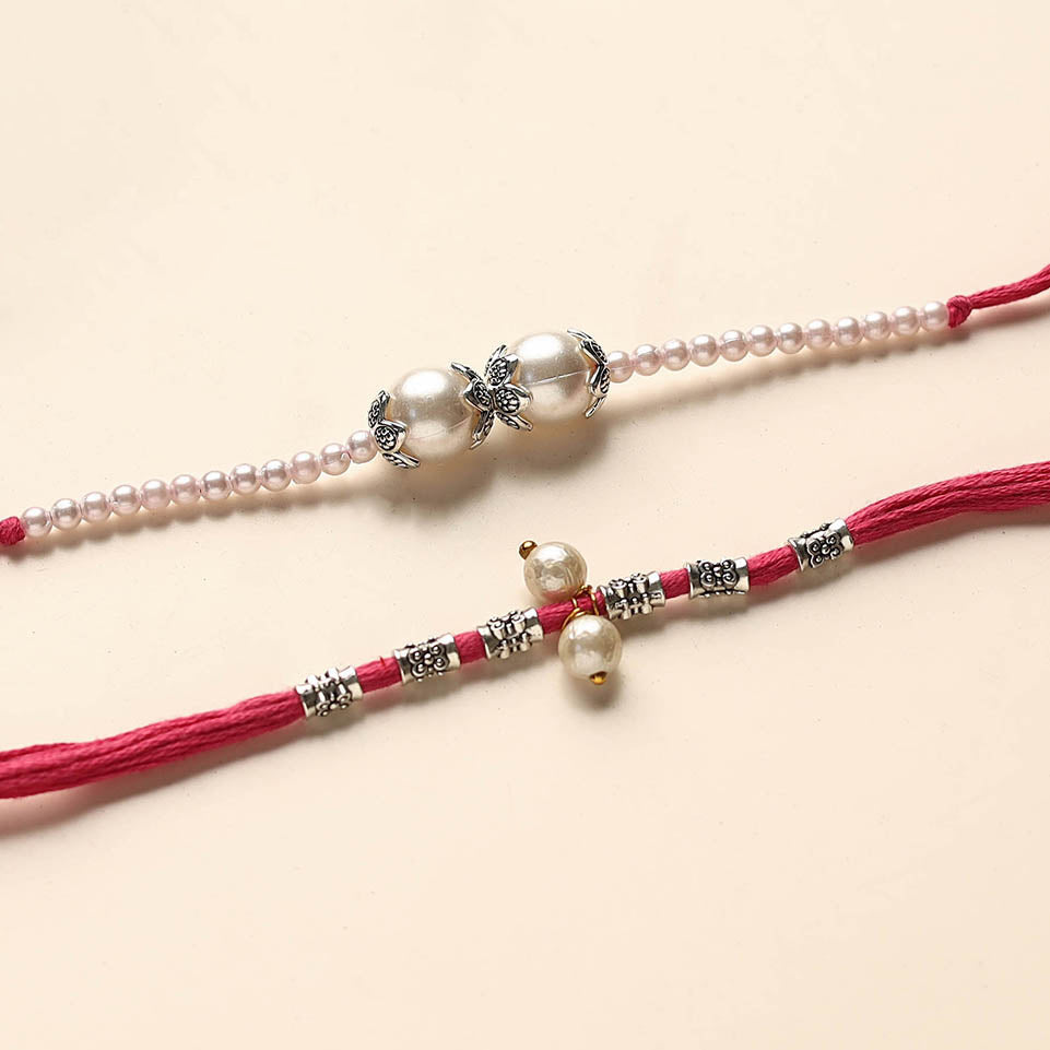  Handmade German Silver Pearl Rakhi & Lumba Set 