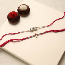  Handmade German Silver Pearl Rakhi & Lumba Set 