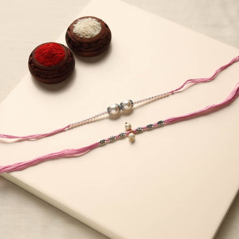  Handmade German Silver Pearl Rakhi & Lumba Set 