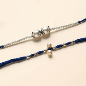  Handmade German Silver Pearl Rakhi & Lumba Set 