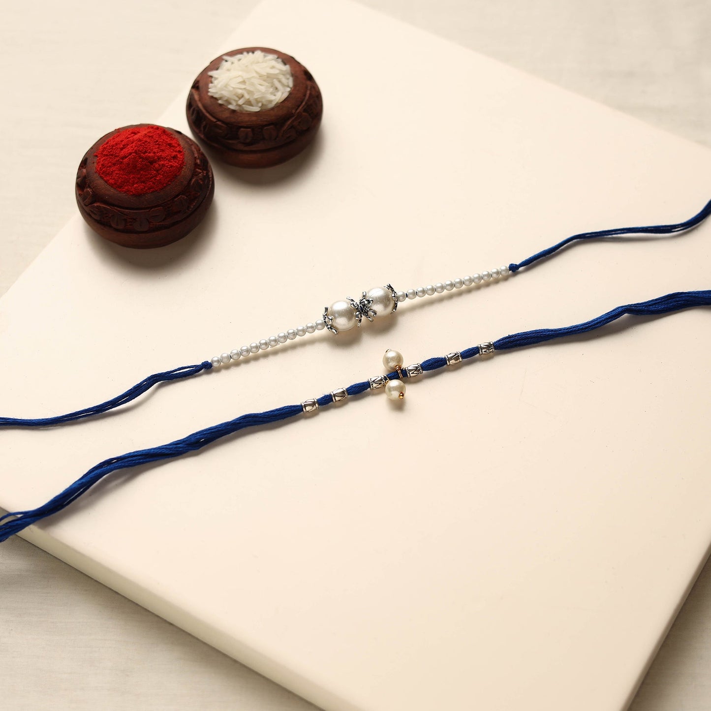  Handmade German Silver Pearl Rakhi & Lumba Set 