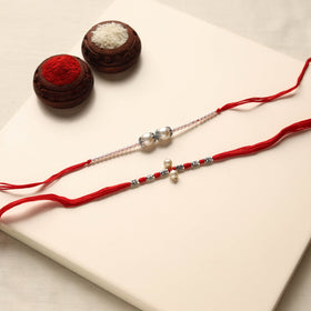  Handmade German Silver Pearl Rakhi & Lumba Set 