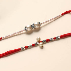  Handmade German Silver Pearl Rakhi & Lumba Set 