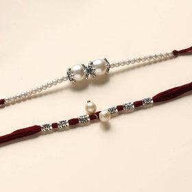  Handmade German Silver Pearl Rakhi & Lumba Set 