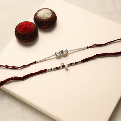  Handmade German Silver Pearl Rakhi & Lumba Set 
