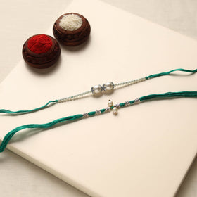  Handmade German Silver Pearl Rakhi & Lumba Set 