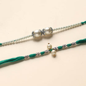  Handmade German Silver Pearl Rakhi & Lumba Set 