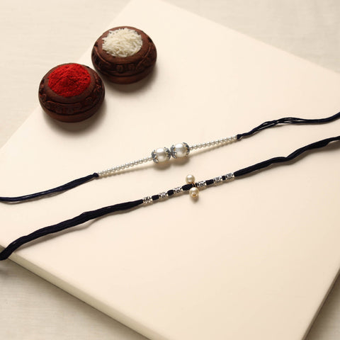 Handmade German Silver Pearl Rakhi & Lumba Set 