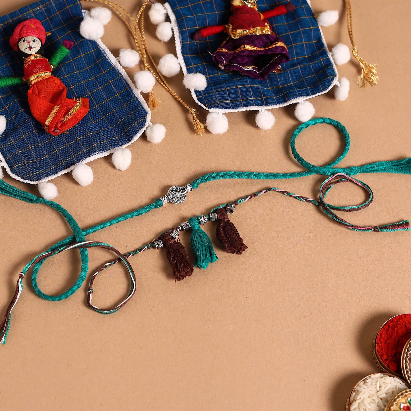  Handmade German Silver Rakhi & Lumba Set