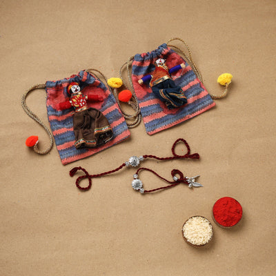 Handmade german silver beads rakhi & lumba set 186