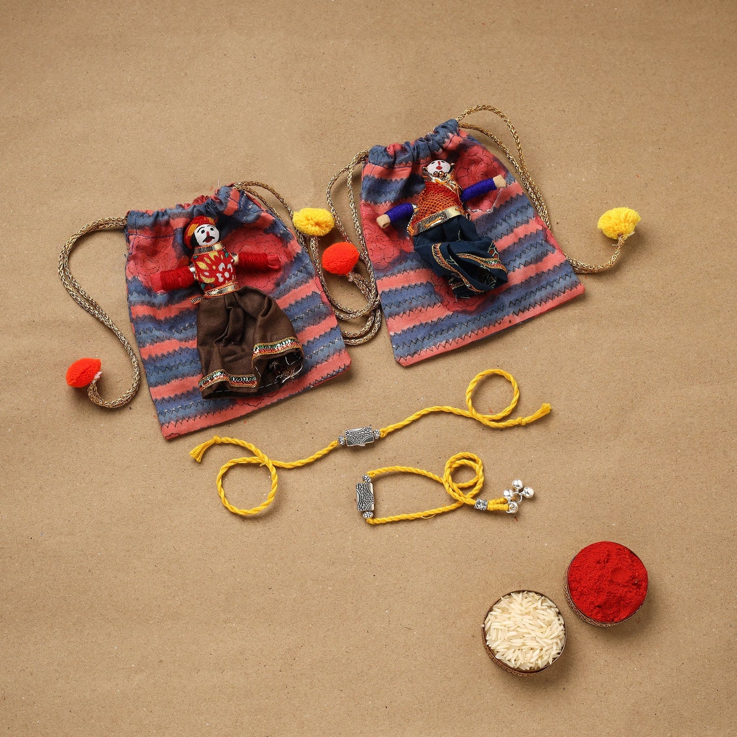 Handmade german silver beads rakhi & lumba set 187