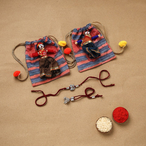 Handmade german silver beads rakhi & lumba set 194