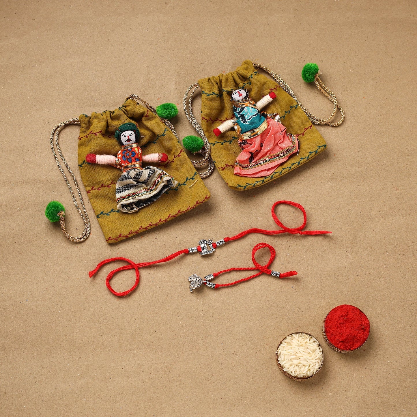 Handmade german silver beads rakhi & lumba set 197
