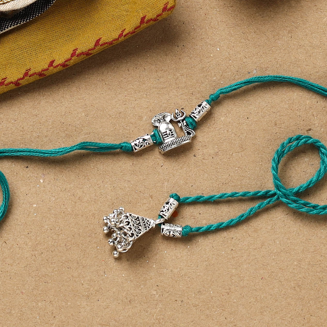 Handmade german silver beads rakhi & lumba set 199
