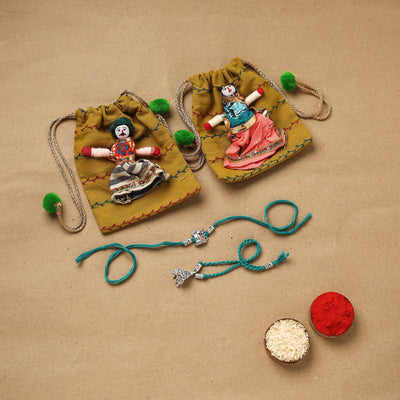 Handmade german silver beads rakhi & lumba set 199