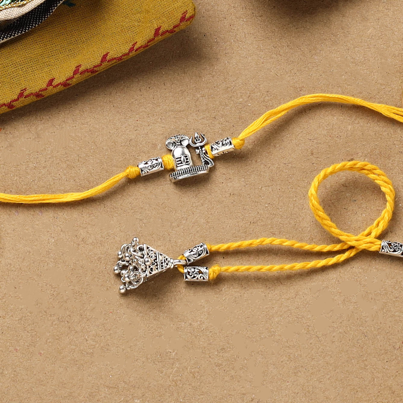 Handmade german silver beads rakhi & lumba set 200