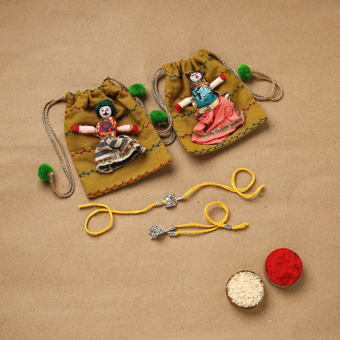 Handmade german silver beads rakhi & lumba set 200