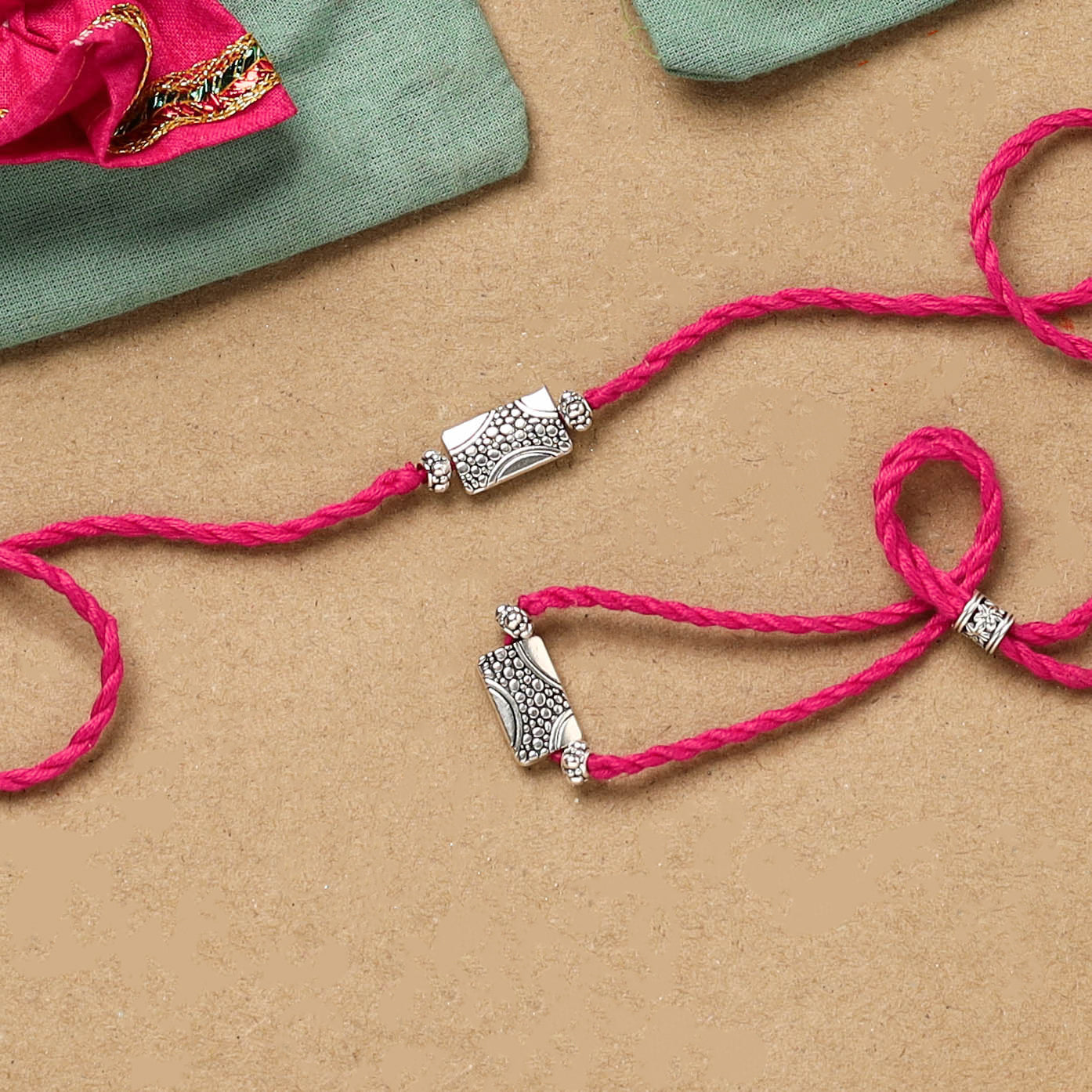 Handmade german silver beads rakhi & lumba set 212
