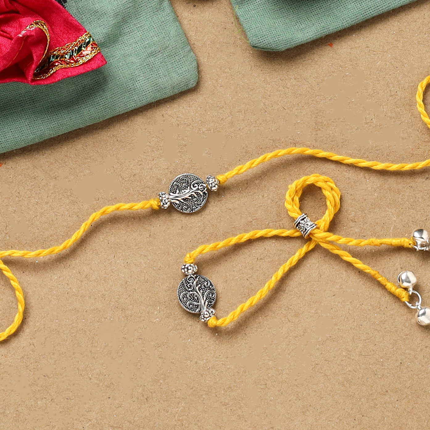 Handmade german silver beads rakhi & lumba set 213