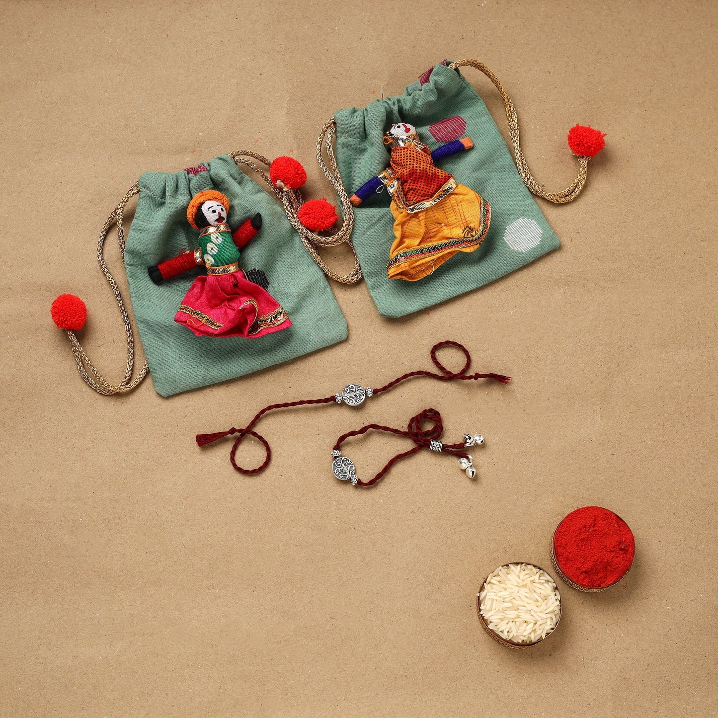 Handmade german silver beads rakhi & lumba set 214