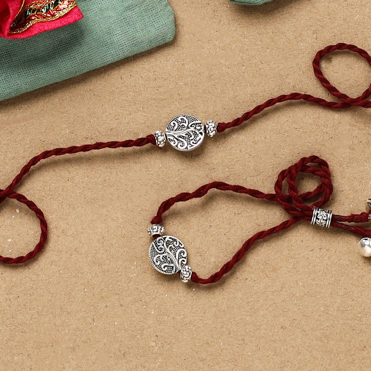 Handmade german silver beads rakhi & lumba set 214