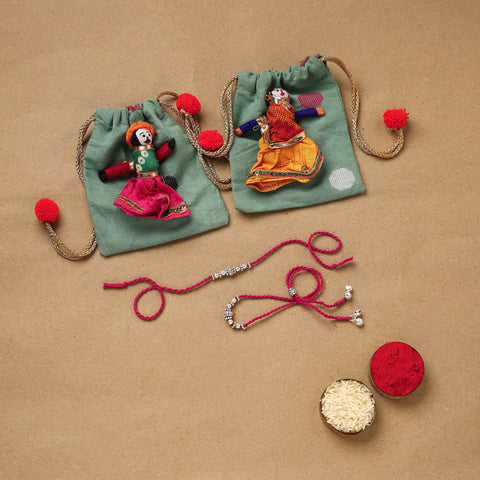 Handmade german silver beads rakhi & lumba set 215