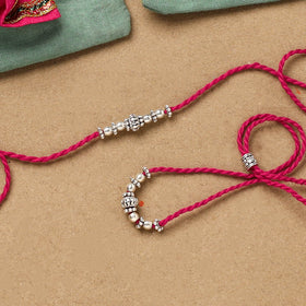 Handmade german silver beads rakhi & lumba set 215