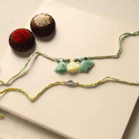 Handmade German Silver Rakhi & Lumba Set