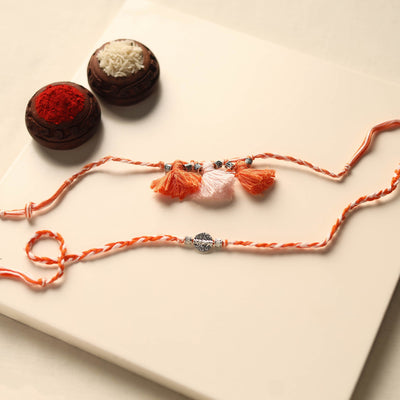 Handmade German Silver Rakhi & Lumba Set