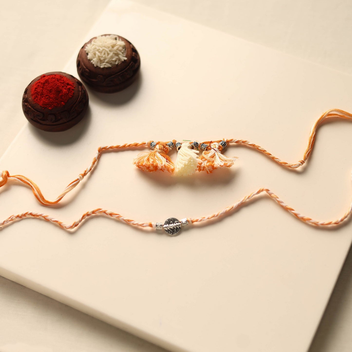 Handmade German Silver Rakhi & Lumba Set