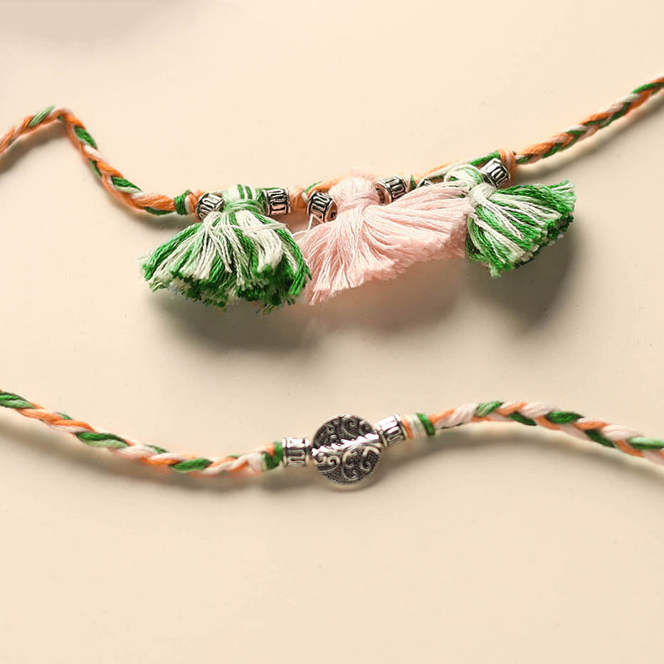 Handmade German Silver Rakhi & Lumba Set