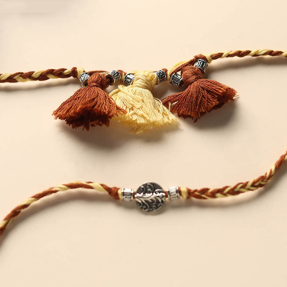 Handmade German Silver Rakhi & Lumba Set