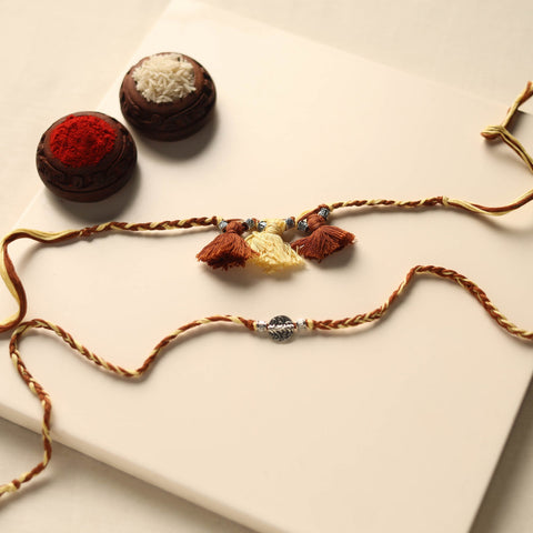 Handmade German Silver Rakhi & Lumba Set