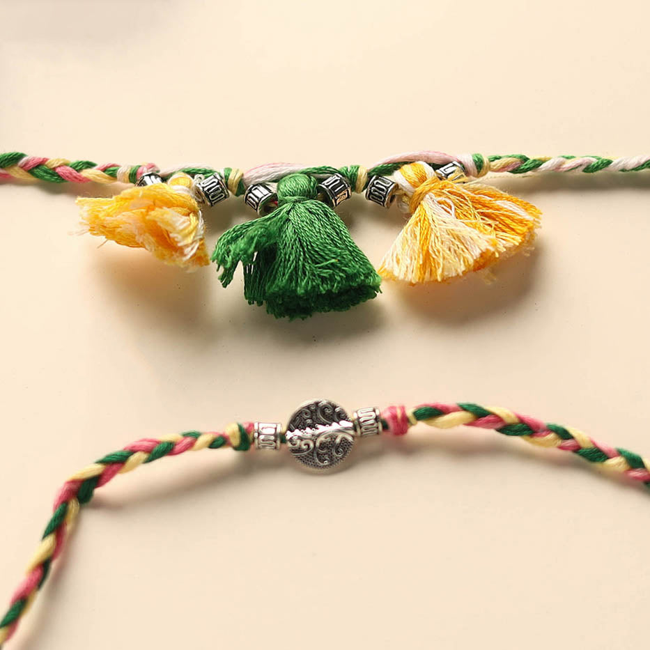 Handmade German Silver Rakhi & Lumba Set