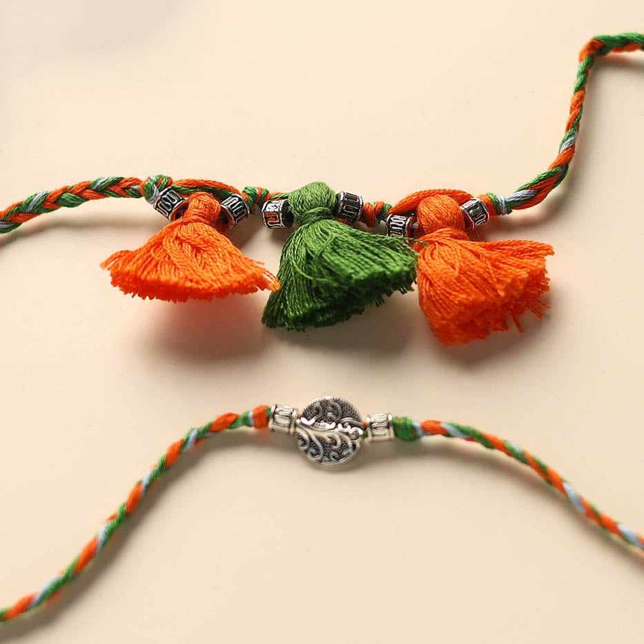 Handmade German Silver Rakhi & Lumba Set